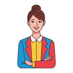 Confident professional lady: A vibrant illustration of a poised, confident professional woman with crossed arms, exuding authority and charm. 