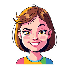 Girl Portrait Illustration: A youthful portrait of a smiling girl with a cheerful face and expressive eyes, with highlights and shadow.