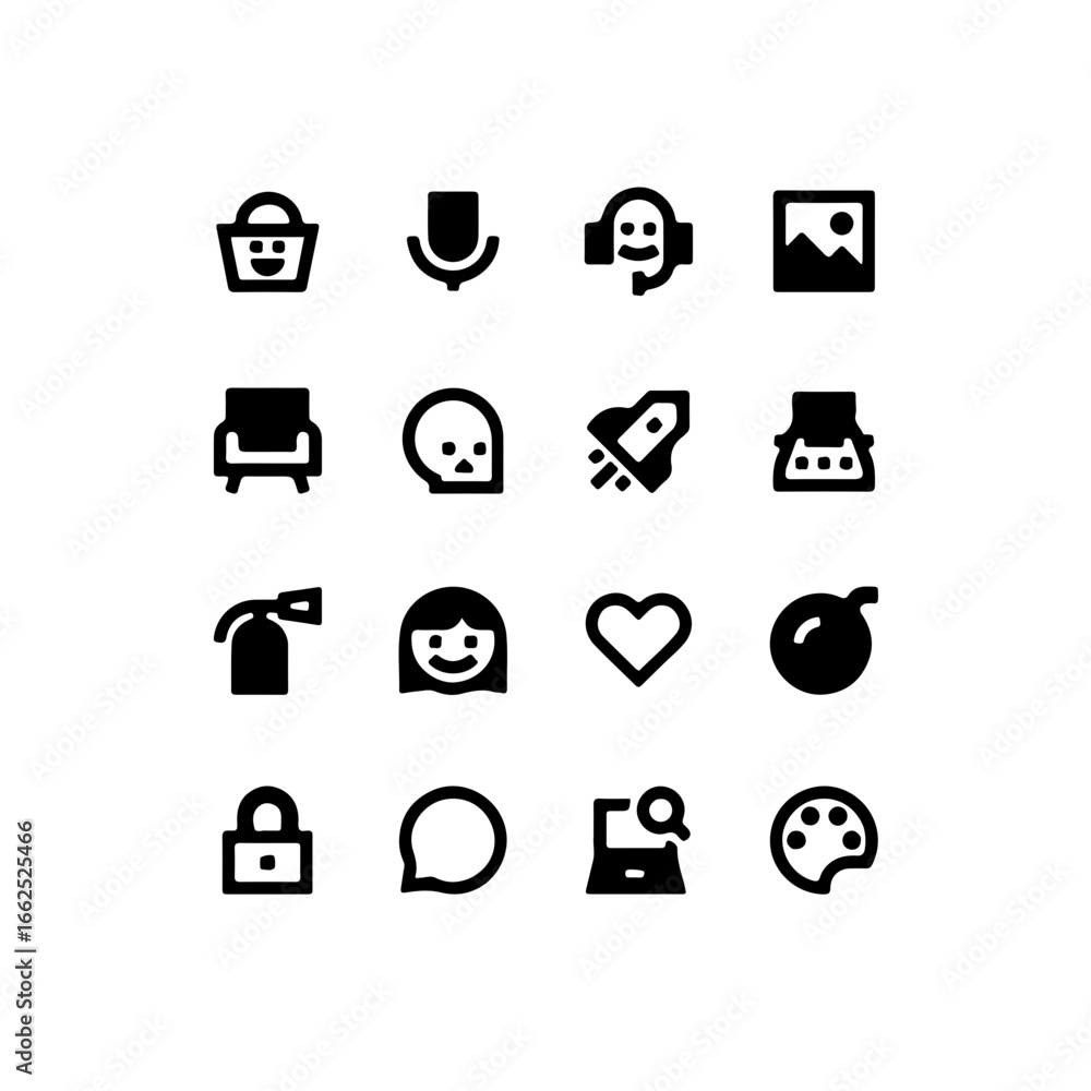 Poster collection of modern minimalist icons for web and app design, simple symbols and clean vector art