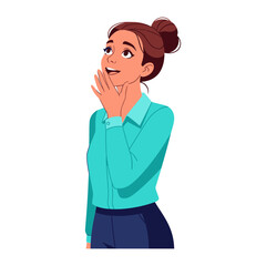 Intrigued Woman Gaze Skyward: A stylish woman, radiating curiosity and wonder, gazes skyward with an expression of amazement, captured in an illustration style, perfect for expressing curiosity.