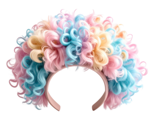 A 3D pastel clown wig headband with soft plush curls