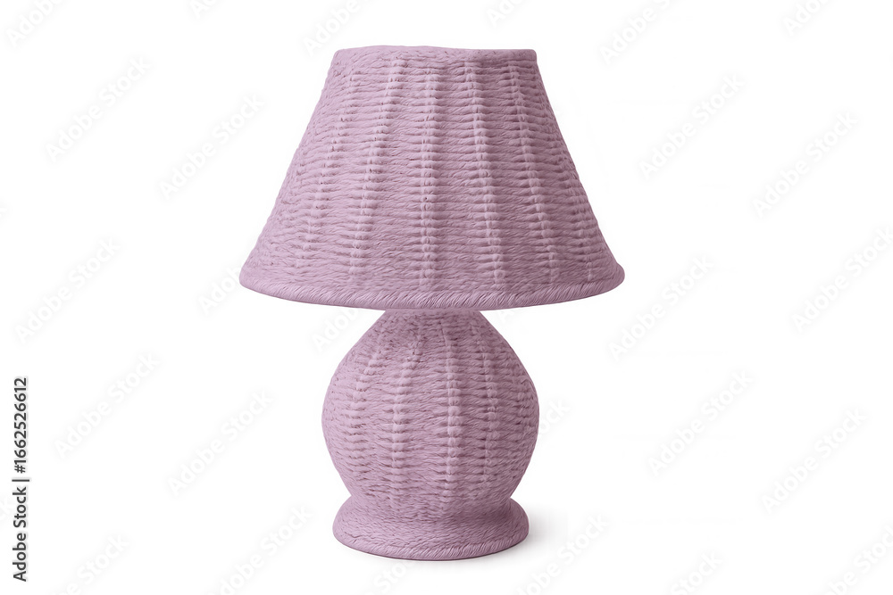 Poster soft pink wicker lamp glowing, casting warm light with delicate weave pattern, complementing modern 
