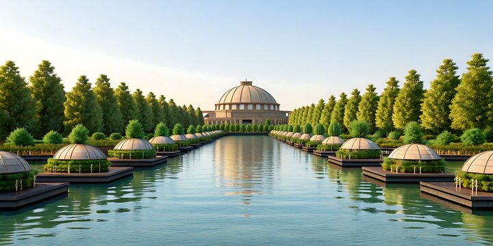 Futuristic Conservatory and Symmetrical Water Gardens