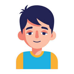 Obraz premium Smiling Boy Cartoon: A cheerful young boy with a light skin tone wearing a blue and yellow shirt. Perfect for illustrating youth, joy, and optimism.
