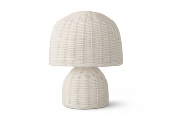 Stylish white wicker table lamp adding a touch of elegance to interior design, isolated on transparent background