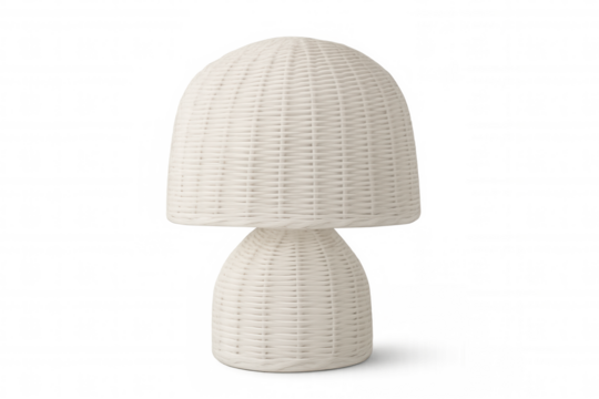 Stylish white wicker table lamp adding a touch of elegance to interior design, isolated on transparent background