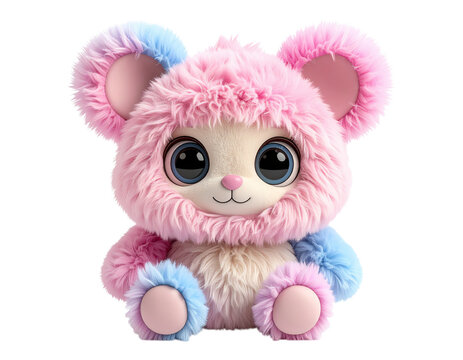 A pastel-colored, friendly Furby toy with big eyes and fluffy ears.