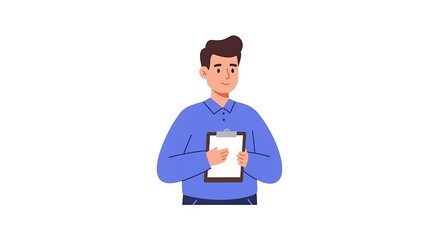 Obraz premium Male character with a clipboard in a flat design illustration