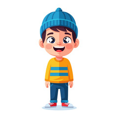 Happy Boy in Warm Clothes: This delightful illustration showcases a cheerful boy dressed in warm clothing, exuding the joy and innocence of childhood. The vibrant colors.
