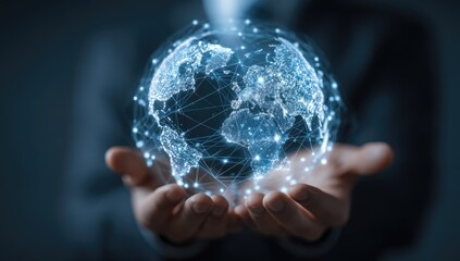 A digital globe, network-mapped, held gently in cupped hands