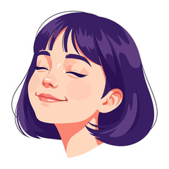 Peaceful Contemplation: A serene illustration of a girl with closed eyes and a gentle smile, bathed in soft light. The illustration captures a moment of tranquility and inner peace.