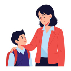 Nurturing Bond: A supportive teacher offers a reassuring gesture of encouragement to a young student, a moment of bonding in a friendly illustration.