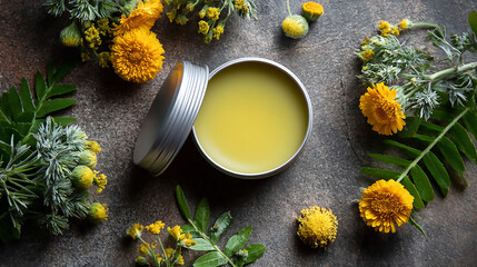 Calendula Healing Balm in Tin: Herbal Remedy Product Photography