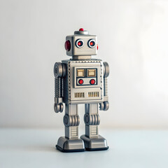 Fototapeta premium Robot toy isolated on white background with futuristic design realistic detail and clean shadows
