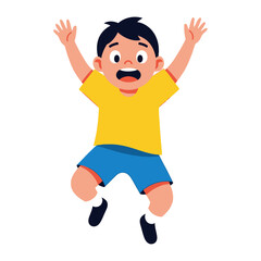 Fototapeta premium Joyful Leap: An illustration of a young boy, radiating pure elation as he leaps into the air, arms outstretched in a vibrant display of happiness.