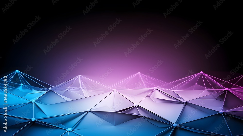 Aufkleber the image features a geometric, low-poly style design fading from blue to pink, with connecting line