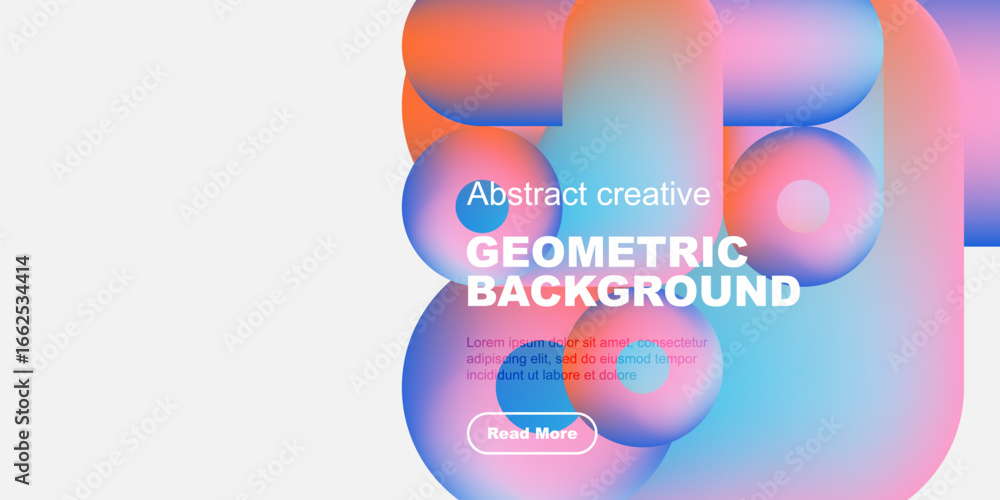 Poster abstract geometric shapes overlap, creating vibrant color gradients. text promotes creative design, 
