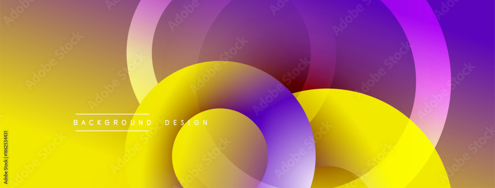 Poster abstract vibrant layers overlap. yellow, purple hues blend creating dynamic visual effect. modern de
