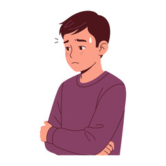Distressed young man: This illustrates a young man, appearing distressed with a pensive and worried look. The emotion conveyed is worry.
