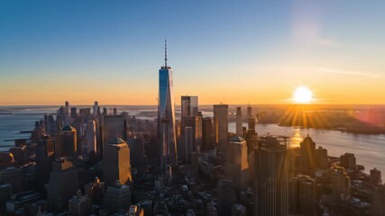 Golden Hour Aerial View of Lower Manhattan, New York City - Powered by Adobe