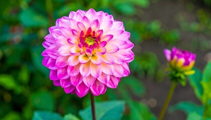 Obraz premium Close-up of a vibrant pink and white dahlia