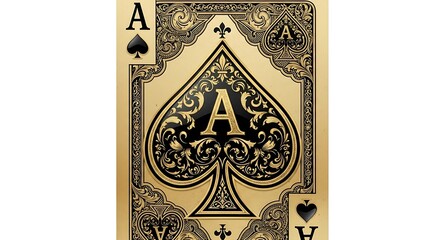 Ornate Gold and Black Ace of Spades Playing Card
