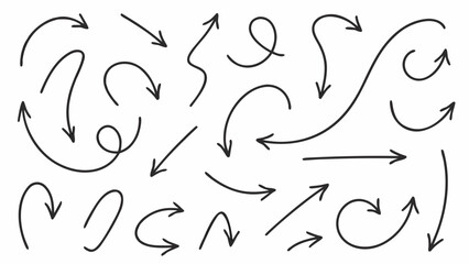 Collection of hand drawn arrows in various styles and directions