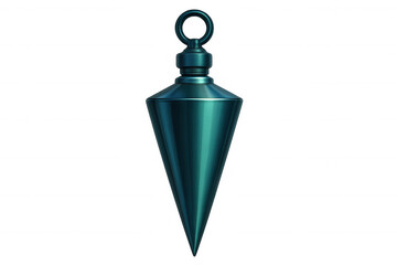 Obraz premium Close-up of a metallic turquoise plumb bob hanging, isolated on a transparent background, perfect for construction or diy projects