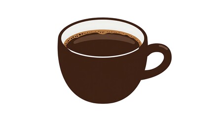 Obraz premium Minimalist graphic of a classic brown coffee cup with fresh brewed Americano, isolated on a clean white background for design elements