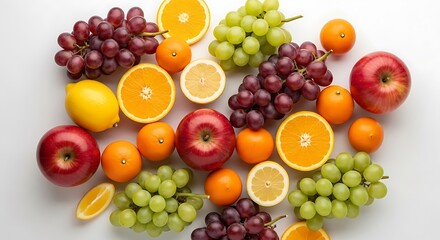 Overhead View of Fresh Fruits Arranged on a White Surface