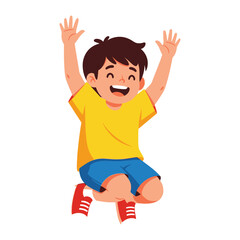 Joyful Childhood Moment: A lively young boy, full of energy and pure joy, leaps with unbridled happiness, his arms outstretched in a gesture of pure delight.