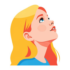 Girl Looking Up: A young girl with long blonde hair gazes upward, her expression full of wonder and curiosity.