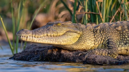 Obraz premium Crocodile Resting on Rock in Water