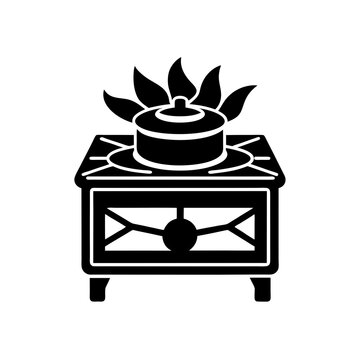 black stove cooking pot on fire clip art preview