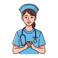 Empathetic Nurse: An illustrated rendering showcases a kind nurse in uniform, poised with a stethoscope, embodying care and compassion, offering a comforting visual for healthcare-related content. 