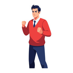 Ready to Fight: A determined man, poised in a stance of determination with fists clenched, his gaze fixed forward, his resolve unwavering. A striking image of courage and confrontation