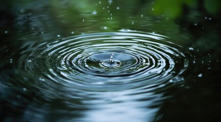 Water droplet impact, ripples on dark surface