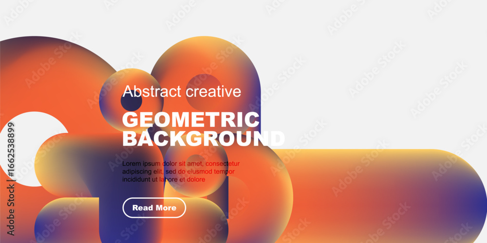 Poster abstract colorful shapes overlap white space. text reads geometric background, includes sample text,