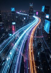 Obraz premium Futuristic city highway at night