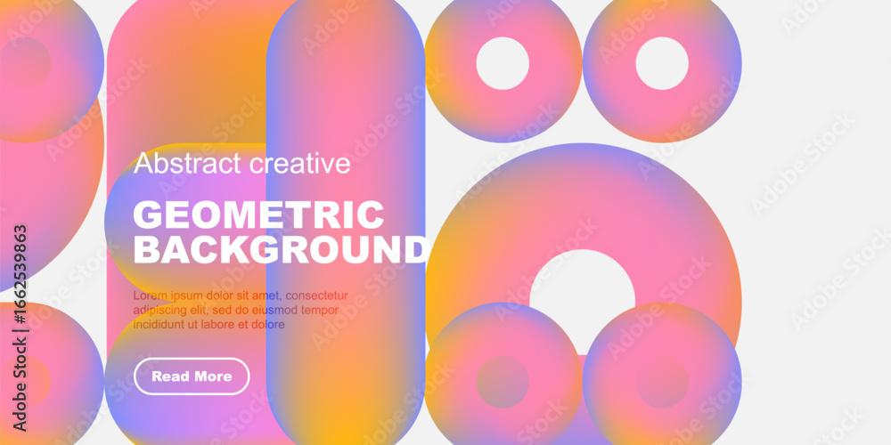 Aufkleber vibrant circles overlap, creating abstract geometric background. text block present with read more b