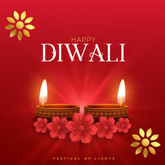 traditional shubh diwali red background with floral decor