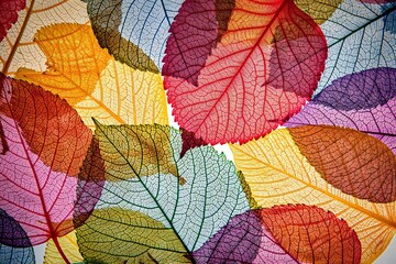 Nature Background Vibrant Autumn Leaves Colorful Skeletonized Foliage Texture Background