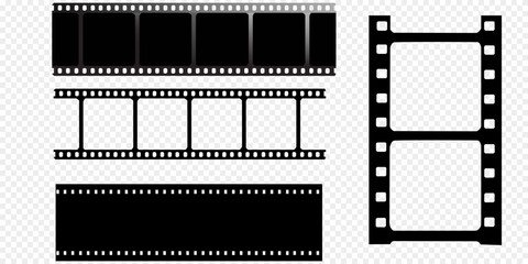 Set of vector film strip isolated on transparent background.