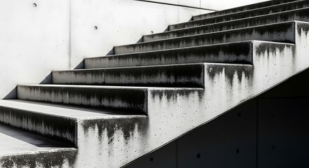 Concrete stairs ascend into light modern architecture