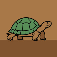 Cartoon Tortoise with Green Shell and Tan Skin Walking.