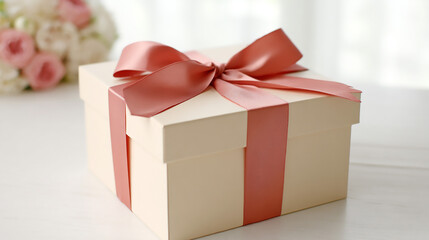 Obraz premium Elegant Gift Box with Peach Ribbon and Roses