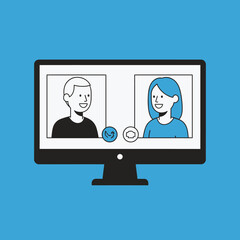 Illustration of a Computer Monitor Displaying Video Call with Two People.