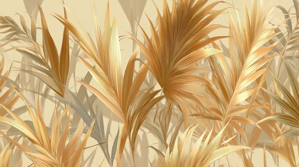 Golden Floral Pattern On Beige Background