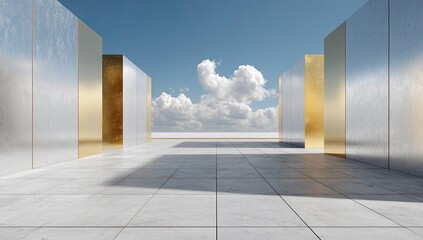 Obraz premium Empty modern plaza, gold and silver panels