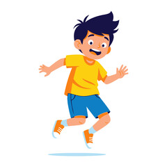 Joyful Leap: A lively young boy leaps with unrestrained glee, his energy and exhilaration a testament to the boundless joy of childhood.